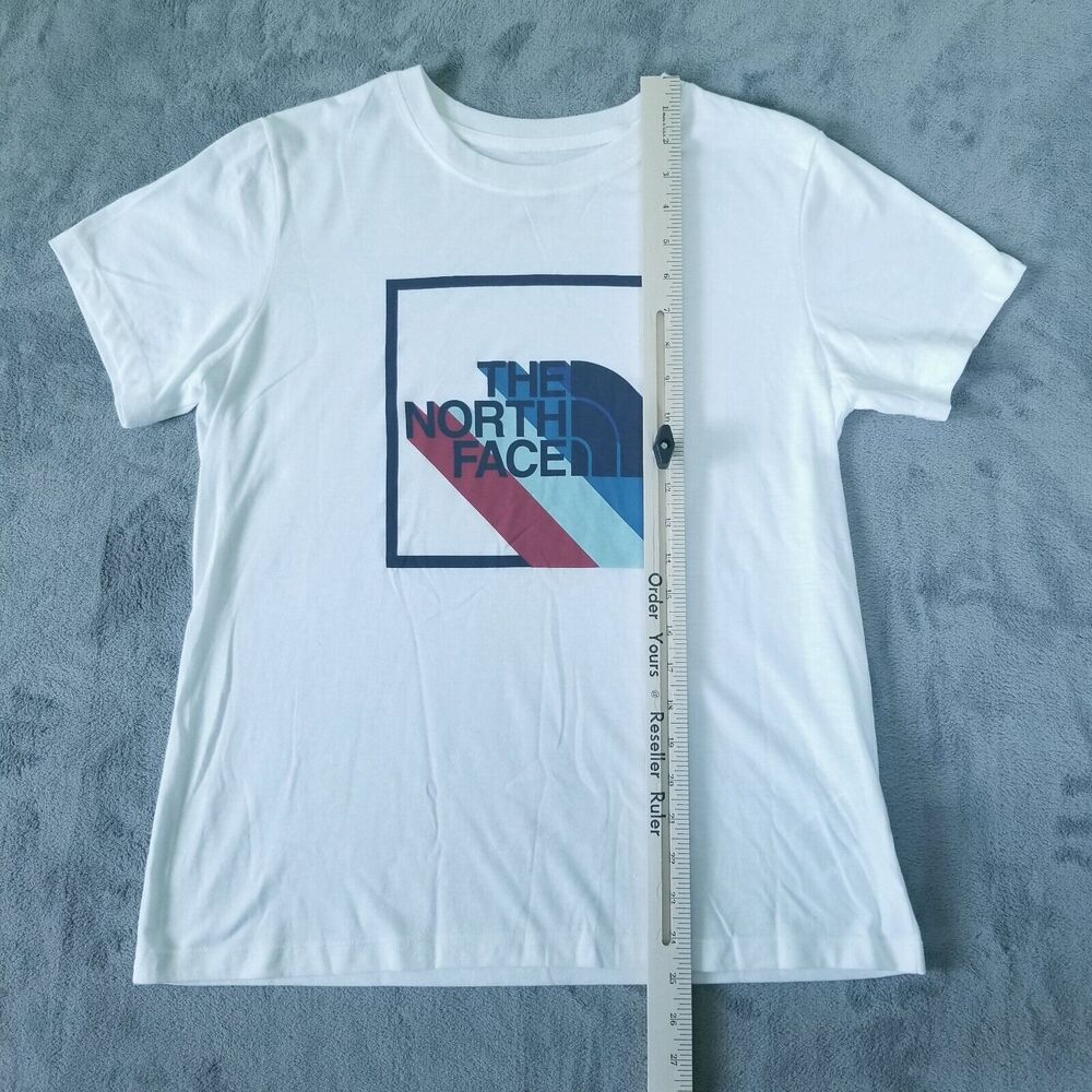 North Face TShirt Womens Size Large Logo USA Flag America White Red Blue - Picture 7 of 10